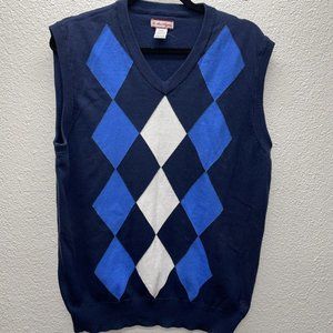 Ben Hogan Argyle Diamond Golf Vest Lg. 100% Cotton Blue/White